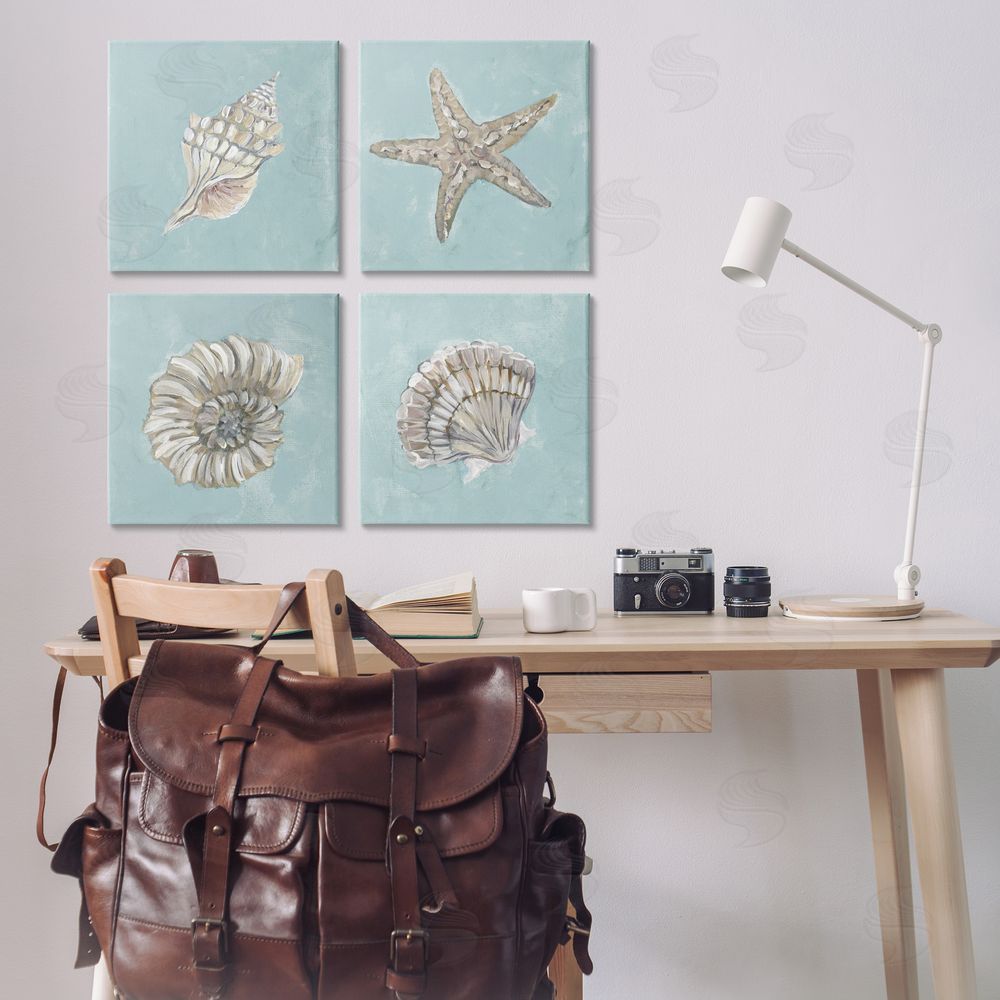Julie DeRice Beige & Blue Sea Life Canvas Wall Art Print in Room