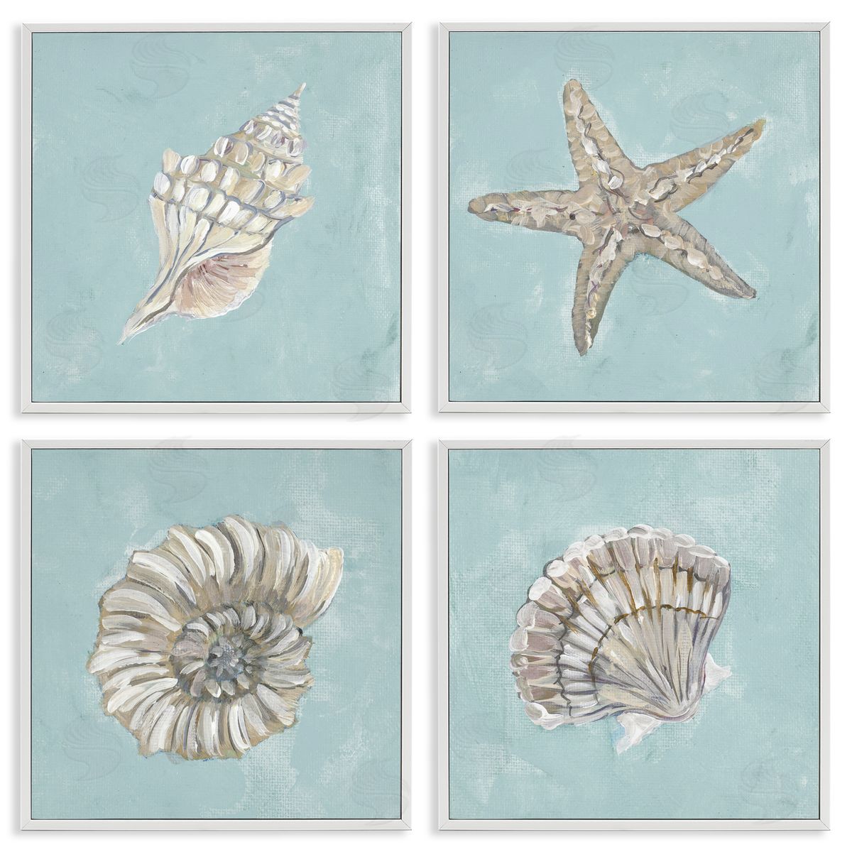 Julie DeRice Beige & Blue Sea Life White Framed Giclee Wall Art Print
