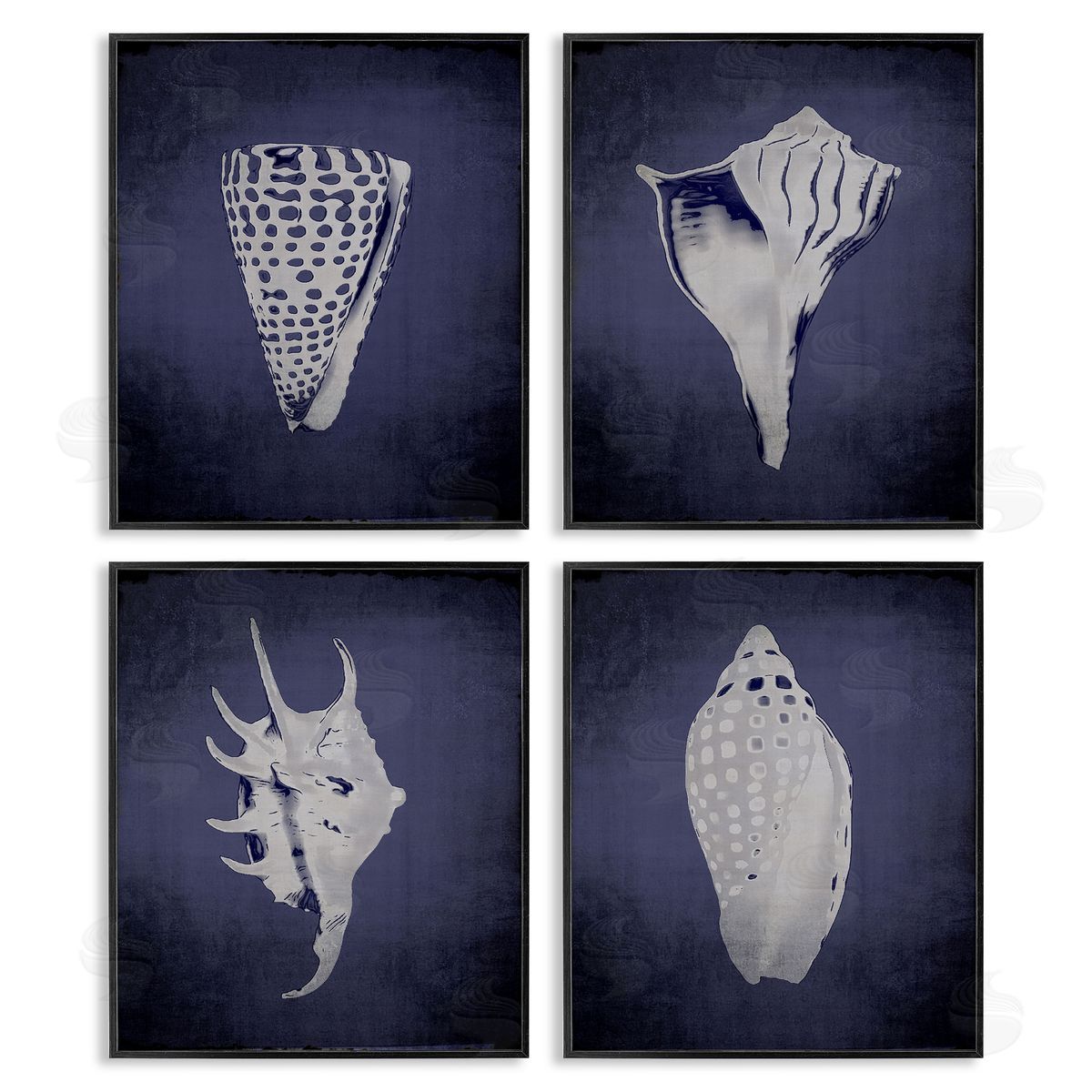 Shells on Indigo Gradient Black Frame Print Wall Art, Home Decor by Graffi*tee Studios