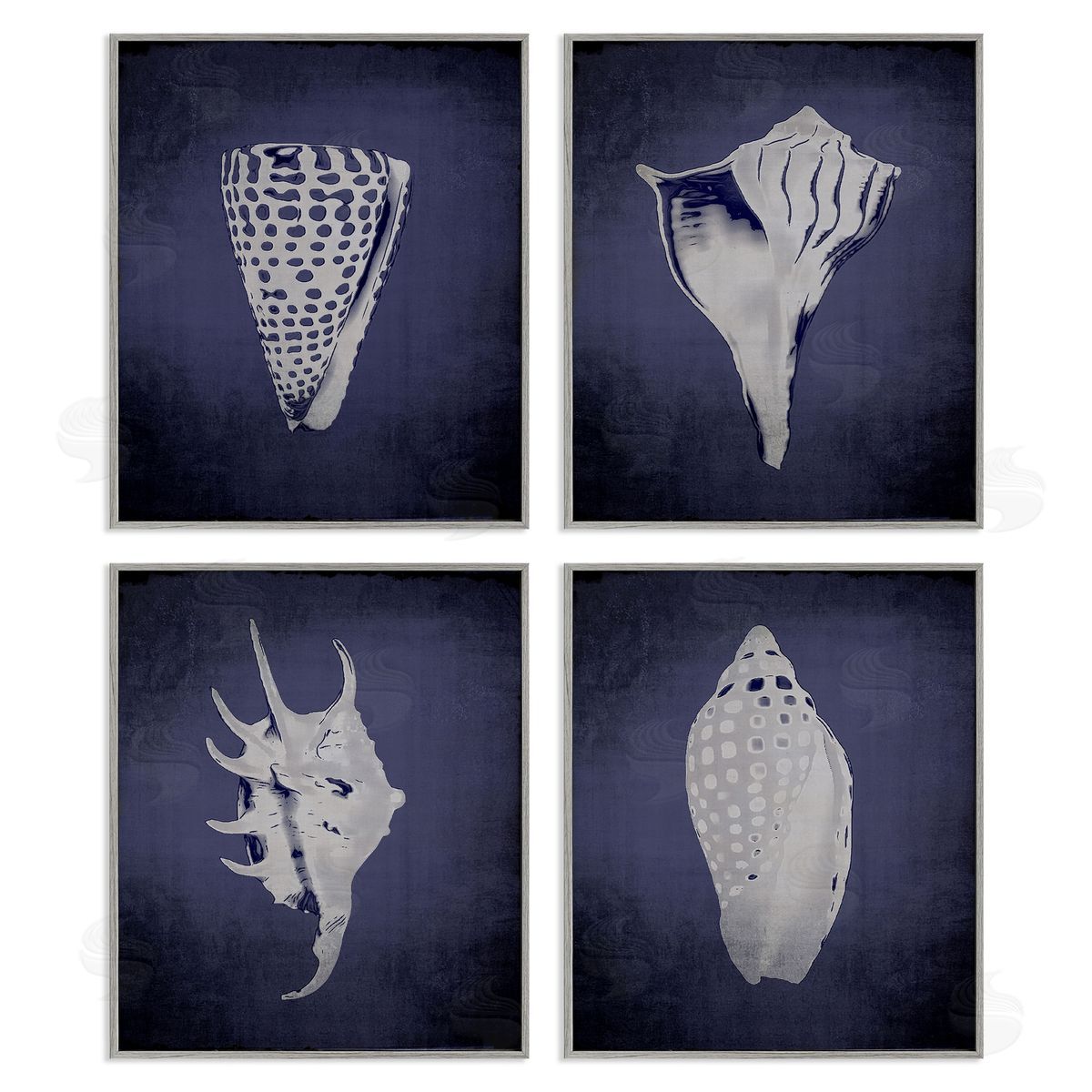 Shells on Indigo Gradient Grey Frame Print Wall Art, Home Decor by Graffi*tee Studios