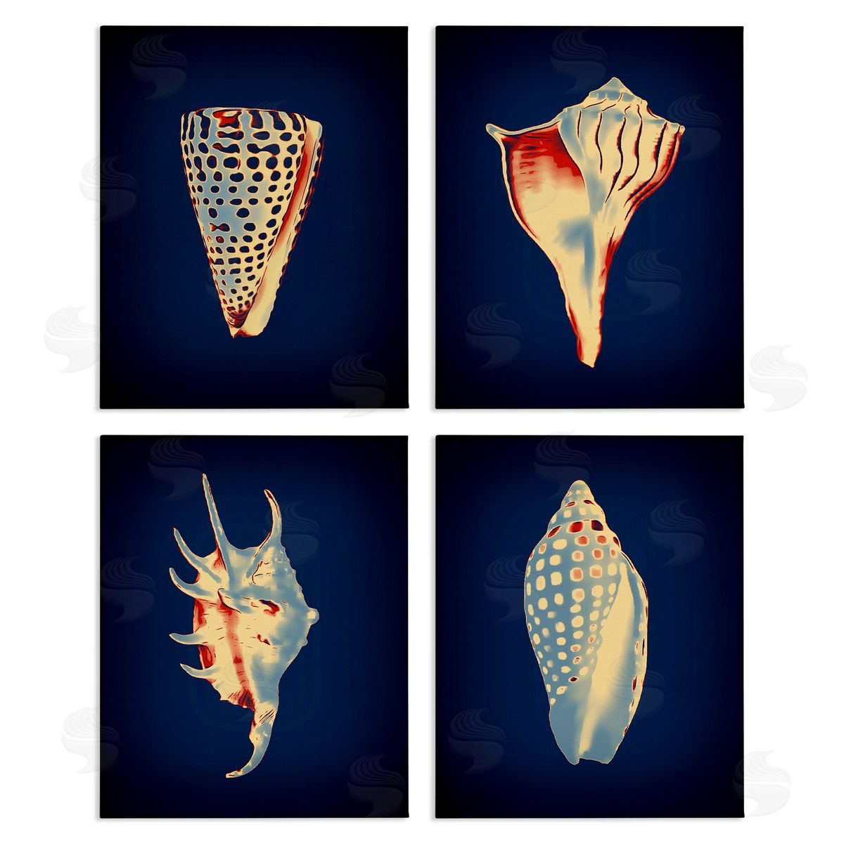 Bright Shells on Indigo Canvas Wall Art, Home Decor by Graffi*tee Studios