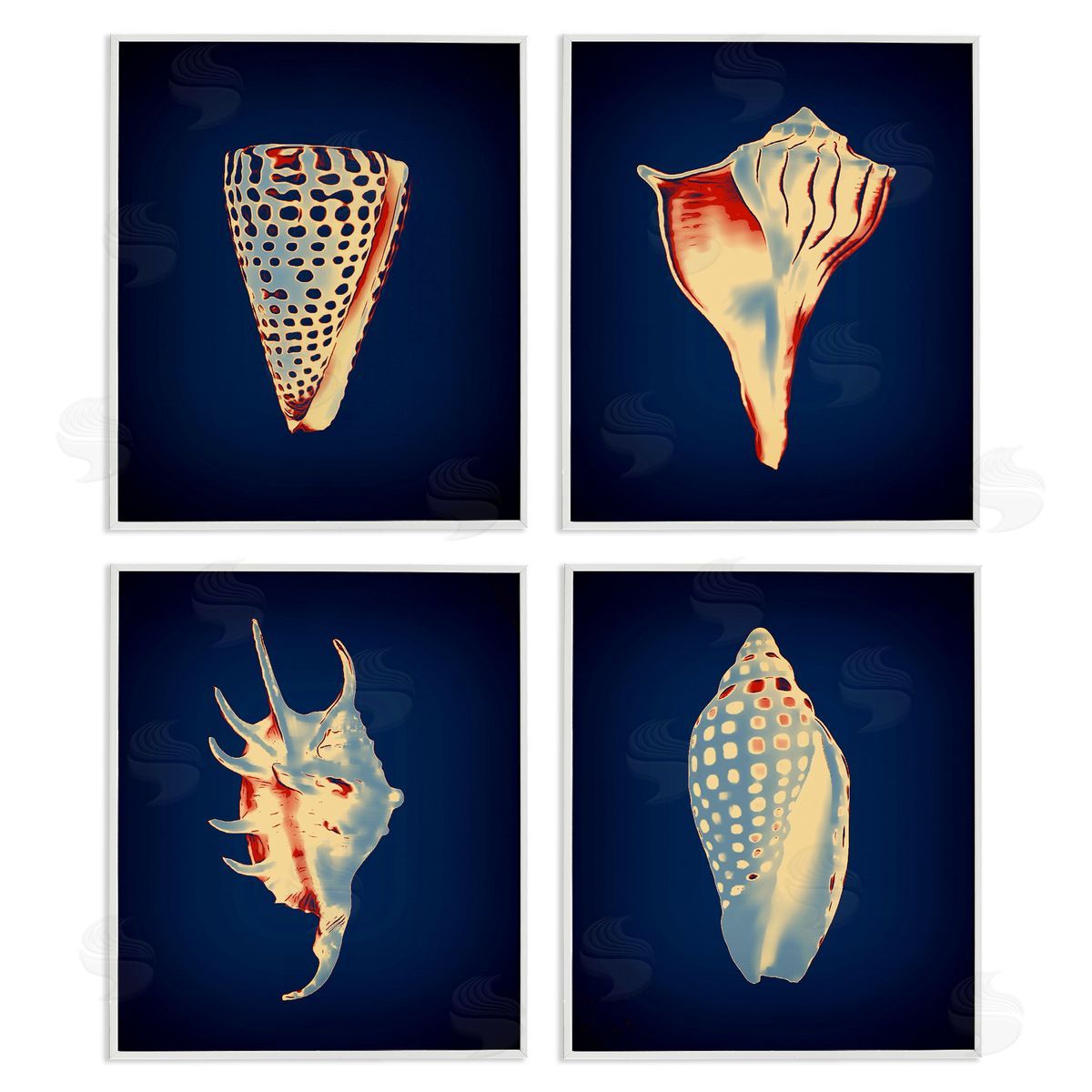Bright Shells on Indigo White Frame Print Wall Art, Home Decor by Graffi*tee Studios