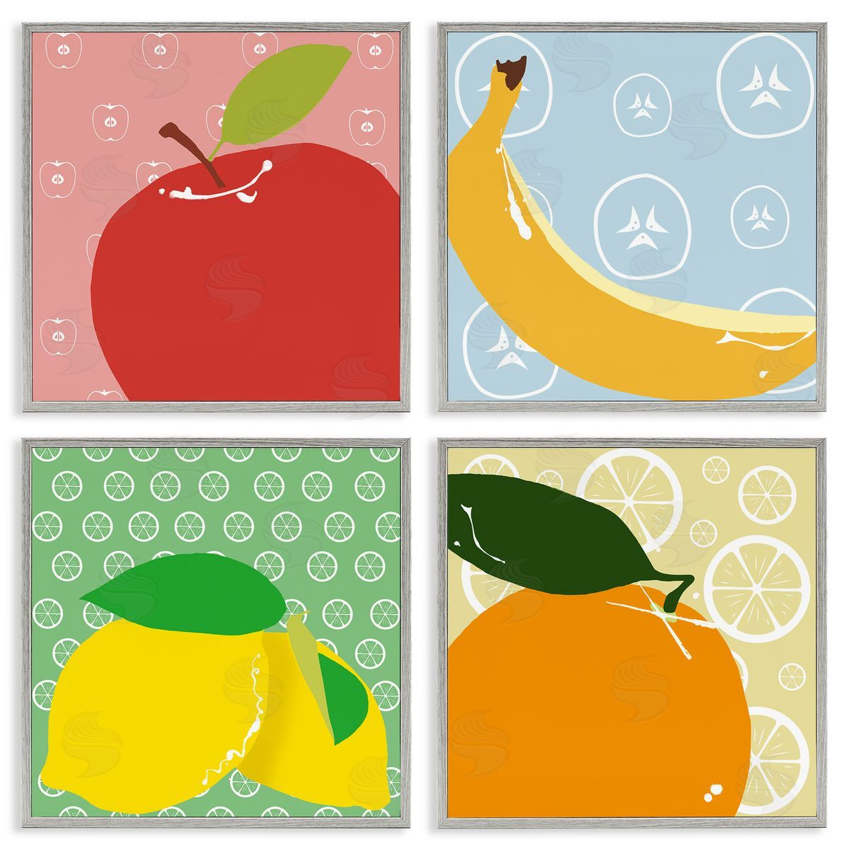 Bright Kitchen Fruits Grey Frame Print Wall Art, Home Decor by Daniela Santiago