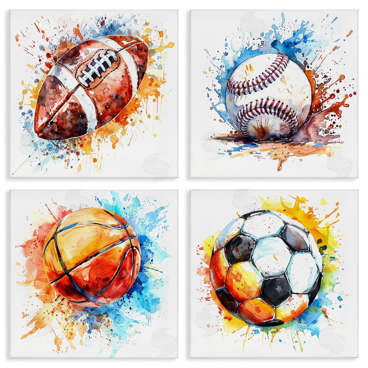 Modern Splash Sports Balls Canvas Wall Art, Home Decor by LSR Design Studio