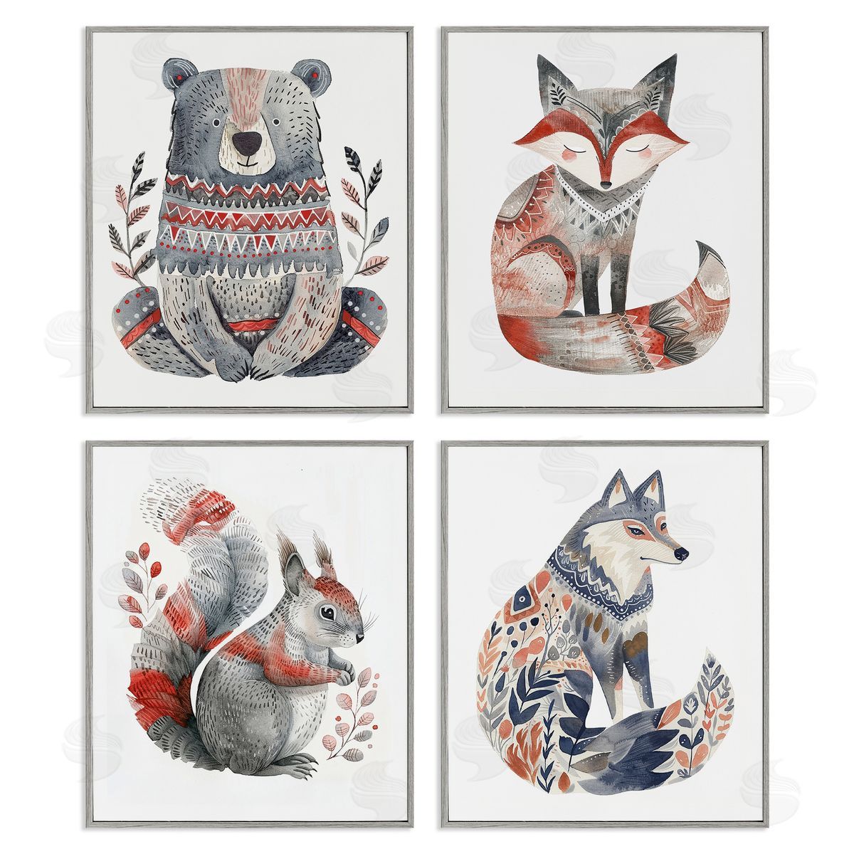 Scandinavian Forest Animals Grey Frame Print Wall Art, Home Decor by LSR Design Studio