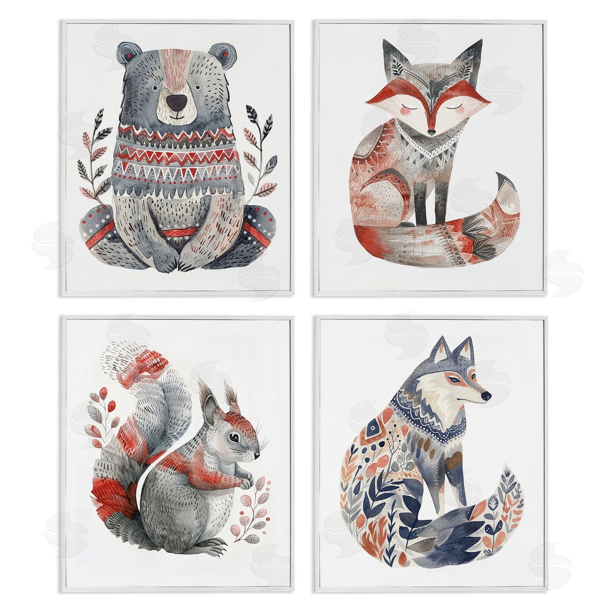 Scandinavian Forest Animals White Frame Print Wall Art, Home Decor by LSR Design Studio