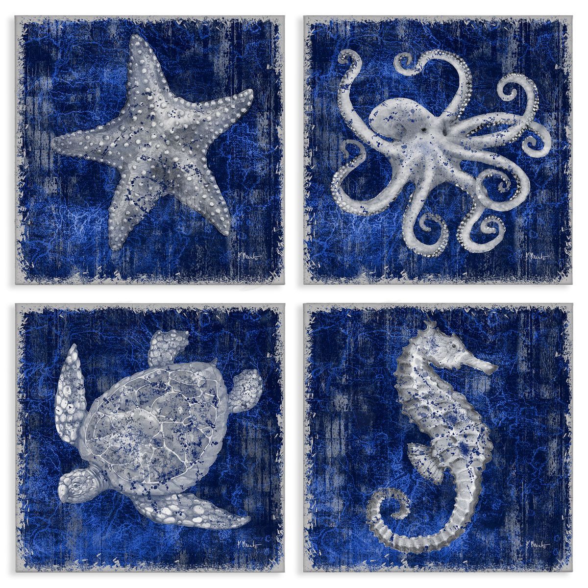 Sea Life on Abstract Blue Canvas Wall Art, Home Decor by Paul Brent