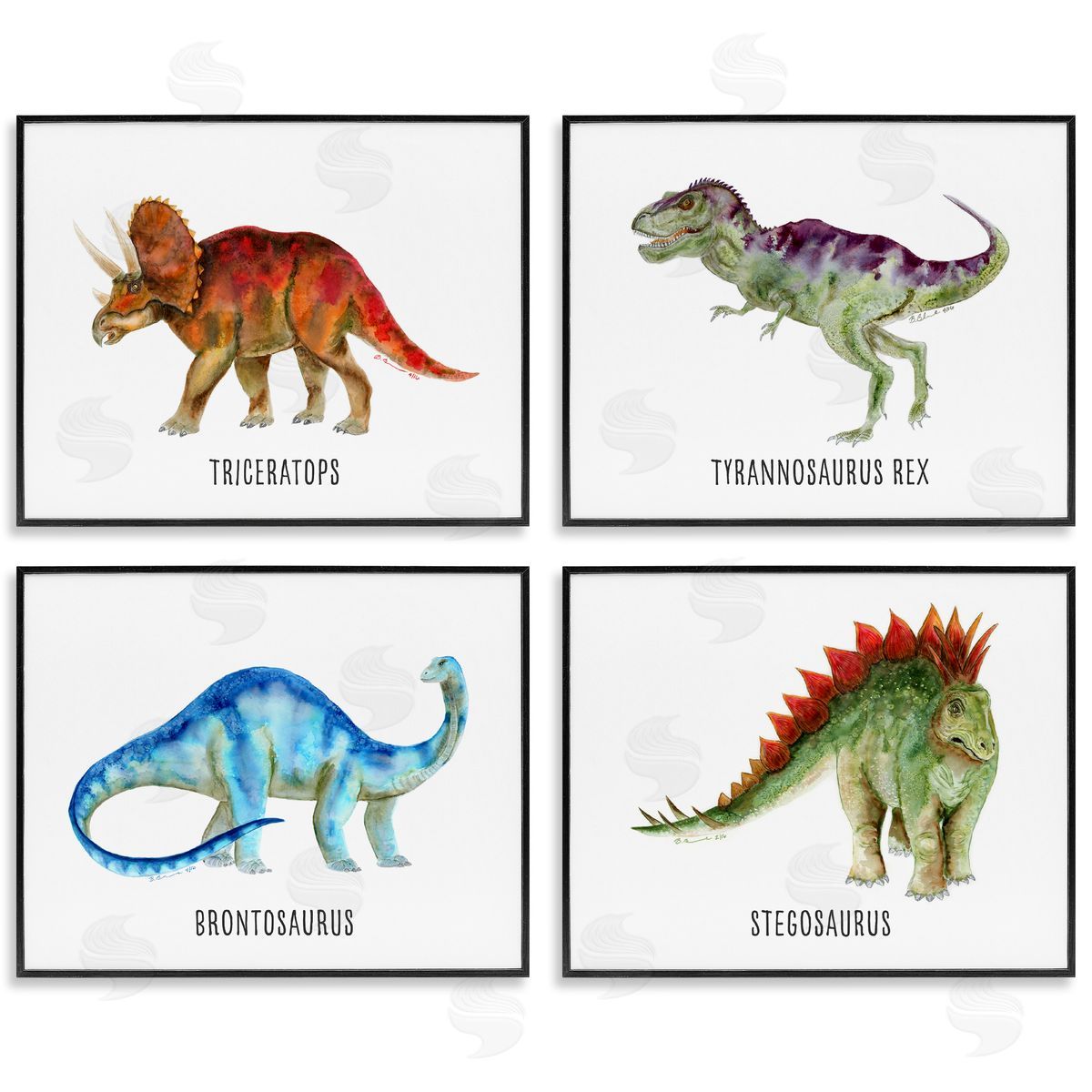 Educational Dinosaur Types Black Frame Print Wall Art, Home Decor by Brett Blumenthal