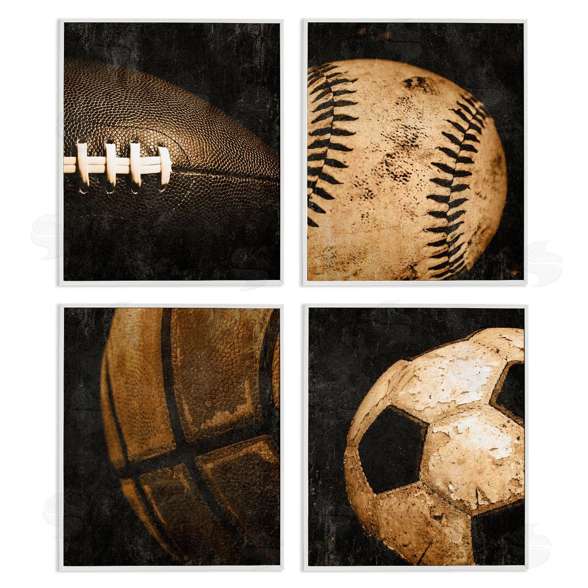 Distressed Vintage Sports Balls White Frame Print Wall Art, Home Decor by Kim Allen