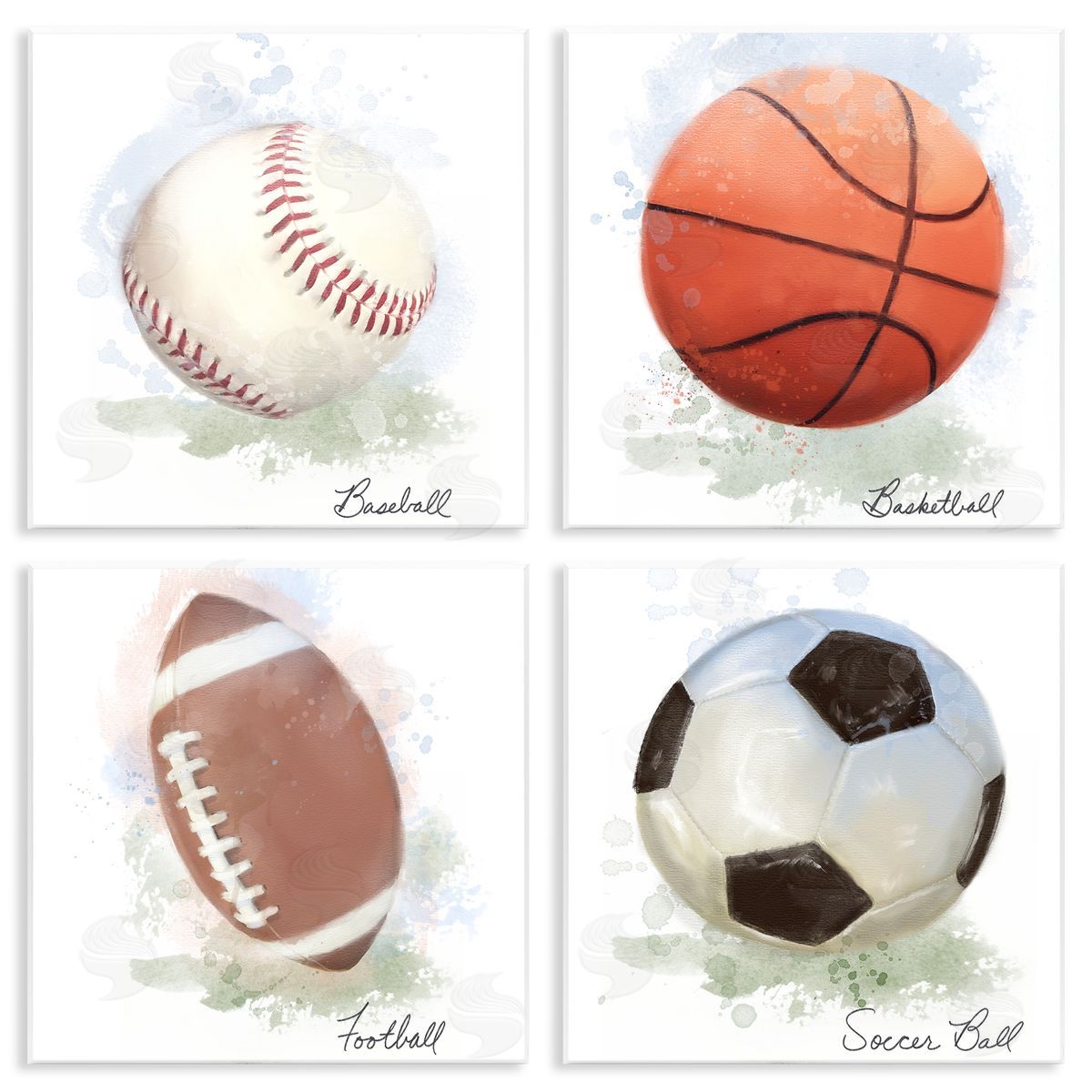 Soft Pastel Sports Balls Wood Plaque Wall Art, Home Decor by Matthew Piotrowicz