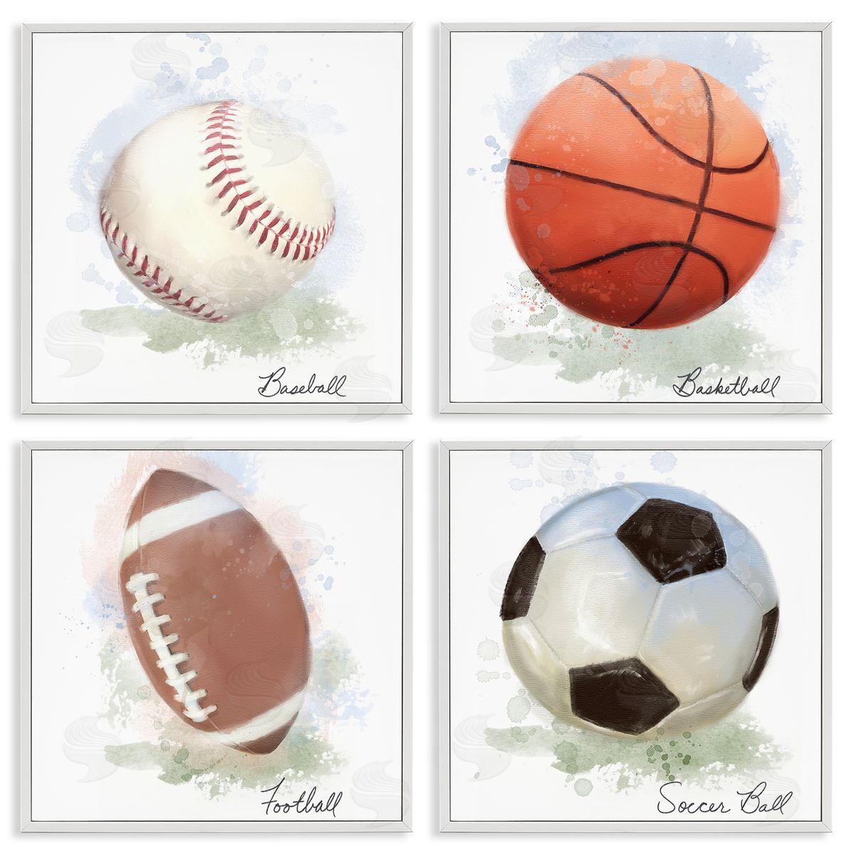 Soft Pastel Sports Balls White Frame Print Wall Art, Home Decor by Matthew Piotrowicz