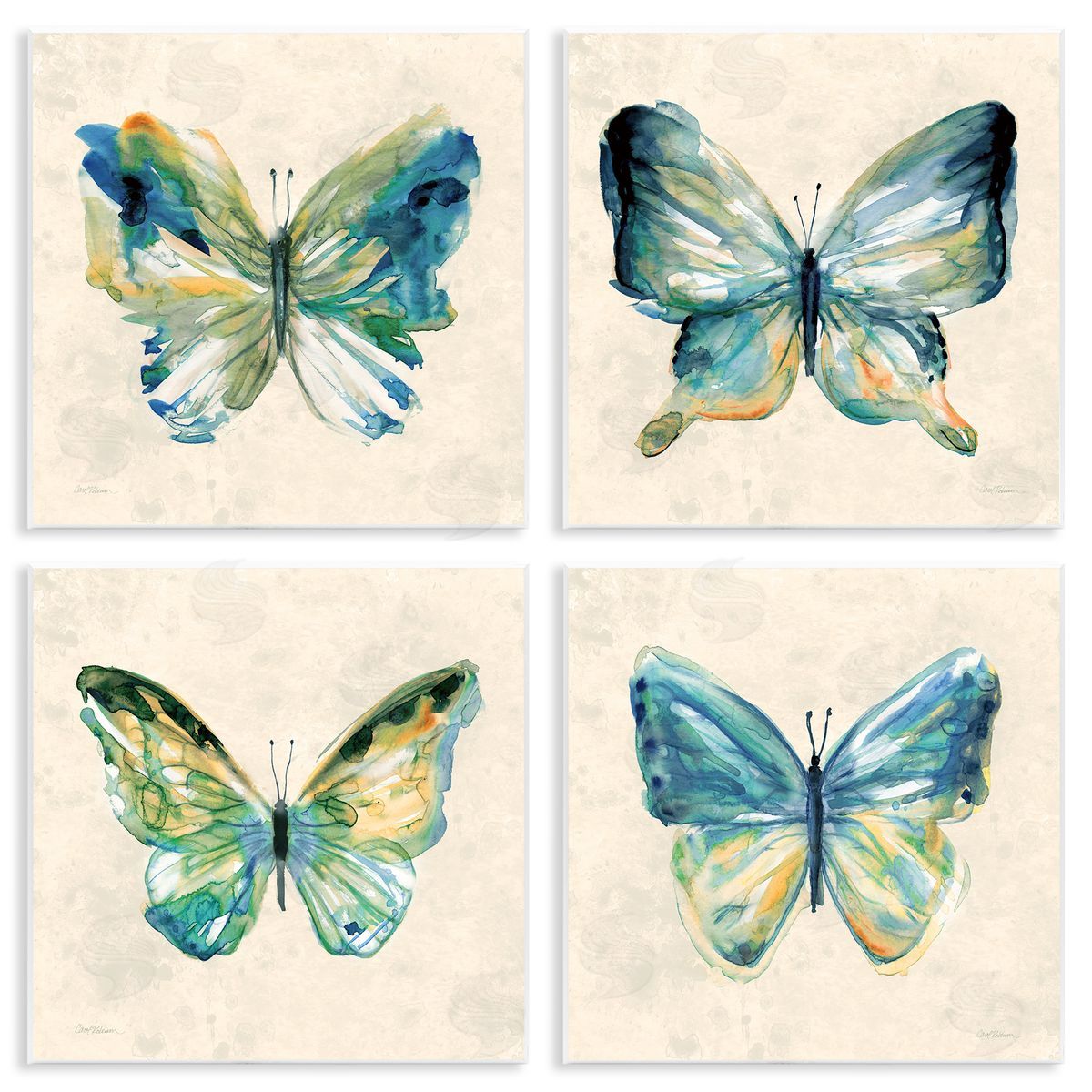 Abstract Green Butterflies Wood Plaque Wall Art, Home Decor by Carol Robinson