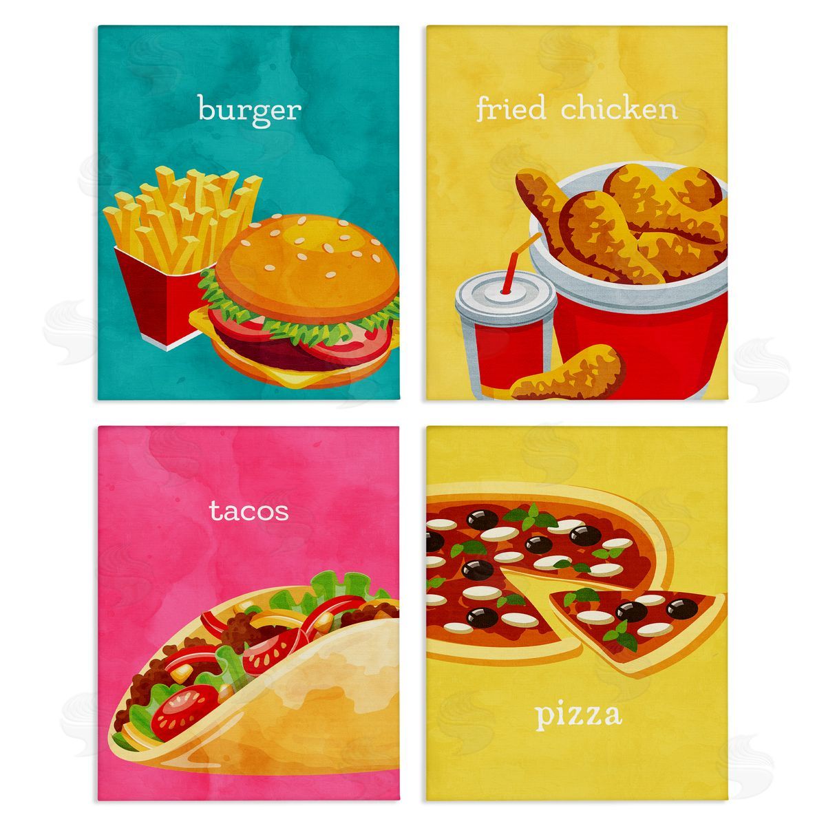 Delicious Fast Food Meals Canvas Wall Art, Home Decor by Kim Allen