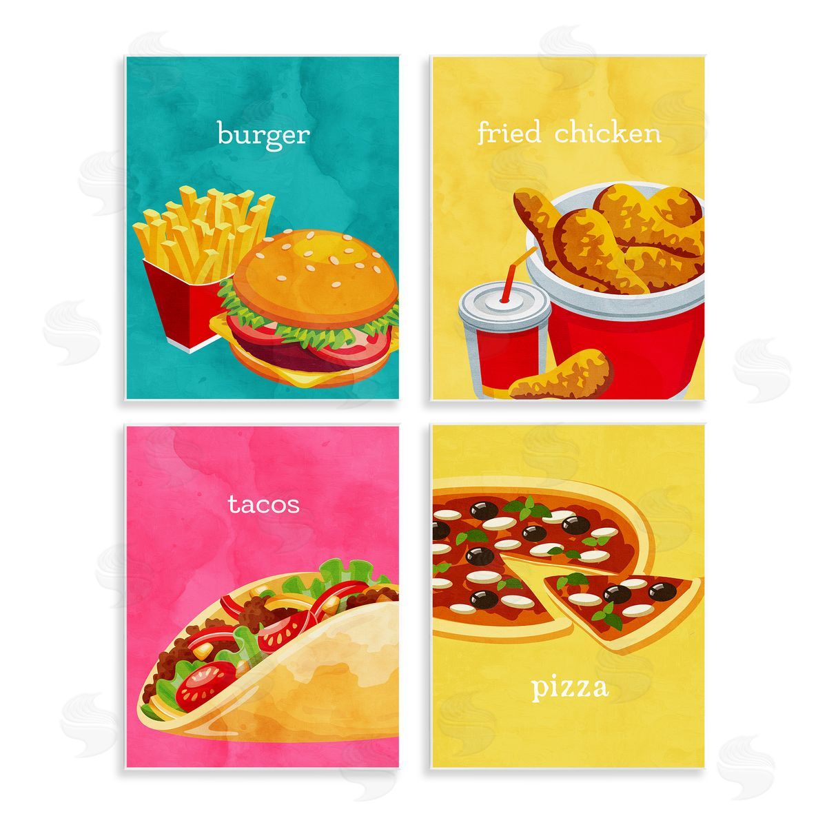 Delicious Fast Food Meals Wood Plaque Wall Art, Home Decor by Kim Allen