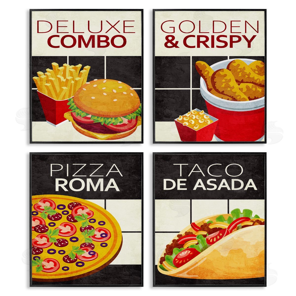 Fast Food American Cuisine Black Frame Print Wall Art, Home Decor by Kim Allen