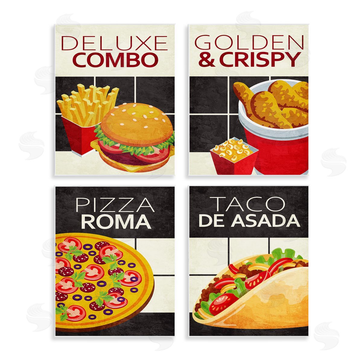 Fast Food American Cuisine Wood Plaque Wall Art, Home Decor by Kim Allen