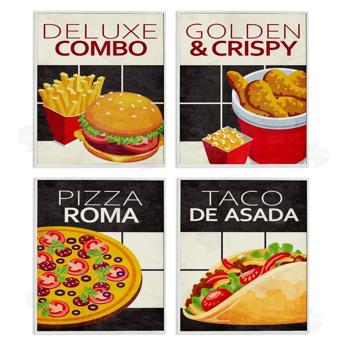 Fast Food American Cuisine White Frame Print Wall Art, Home Decor by Kim Allen