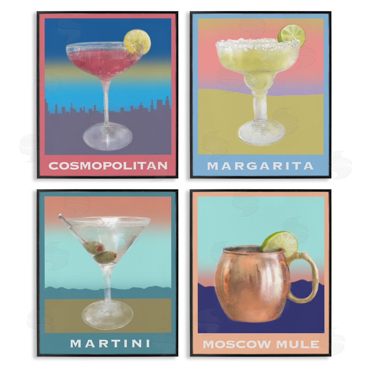 Cocktails over Muted Landscapes Black Frame Print Wall Art, Home Decor by Matthew Piotrowicz