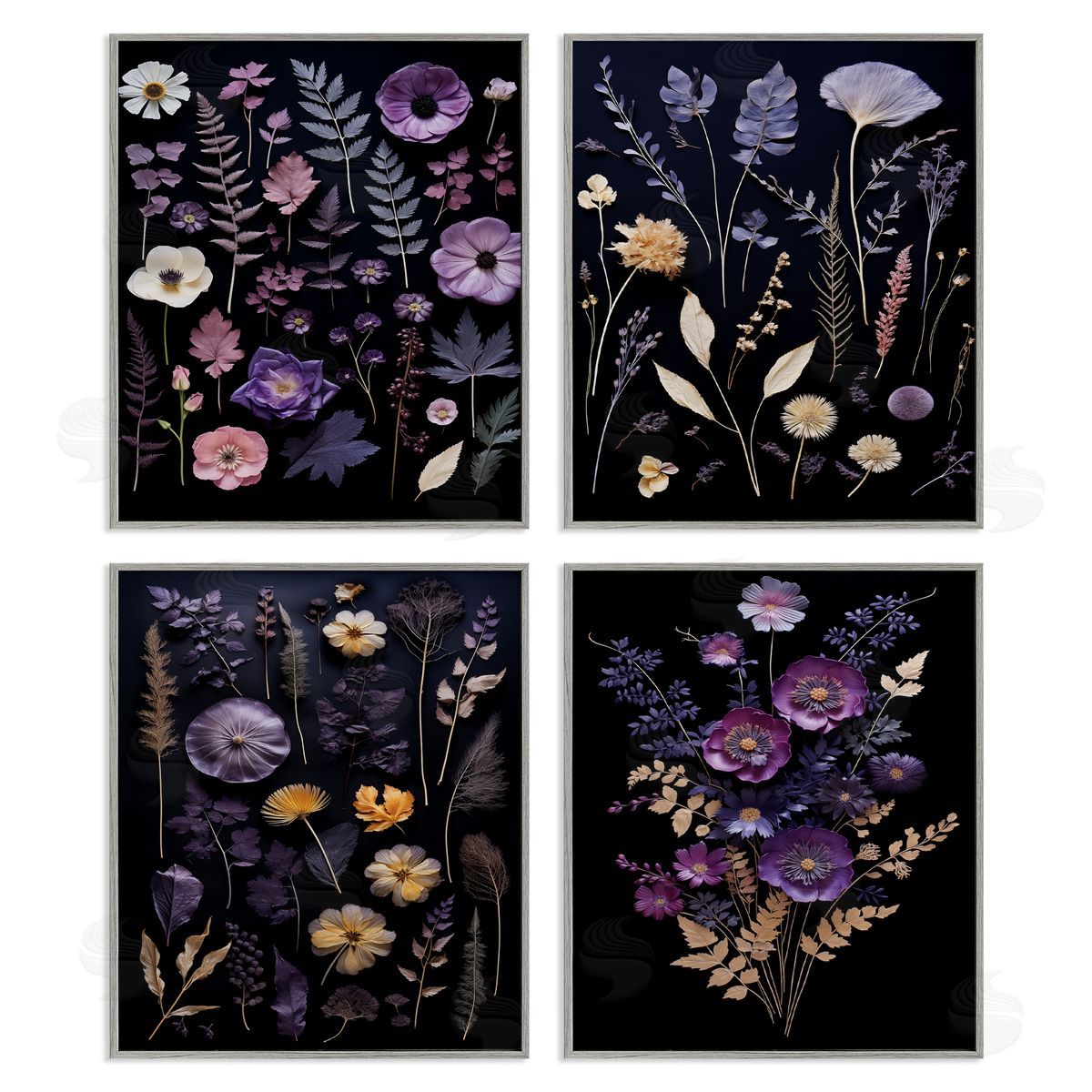 Dimensional Cottage Flower Sprigs Grey Frame Print Wall Art, Home Decor by Heidi Kuntz