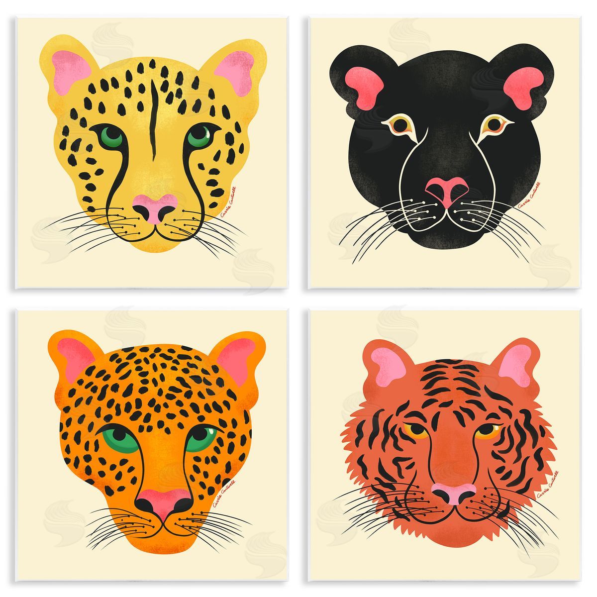 Modern Jungle Wildlife Faces Wood Plaque Wall Art, Home Decor by Carrie Cantwell