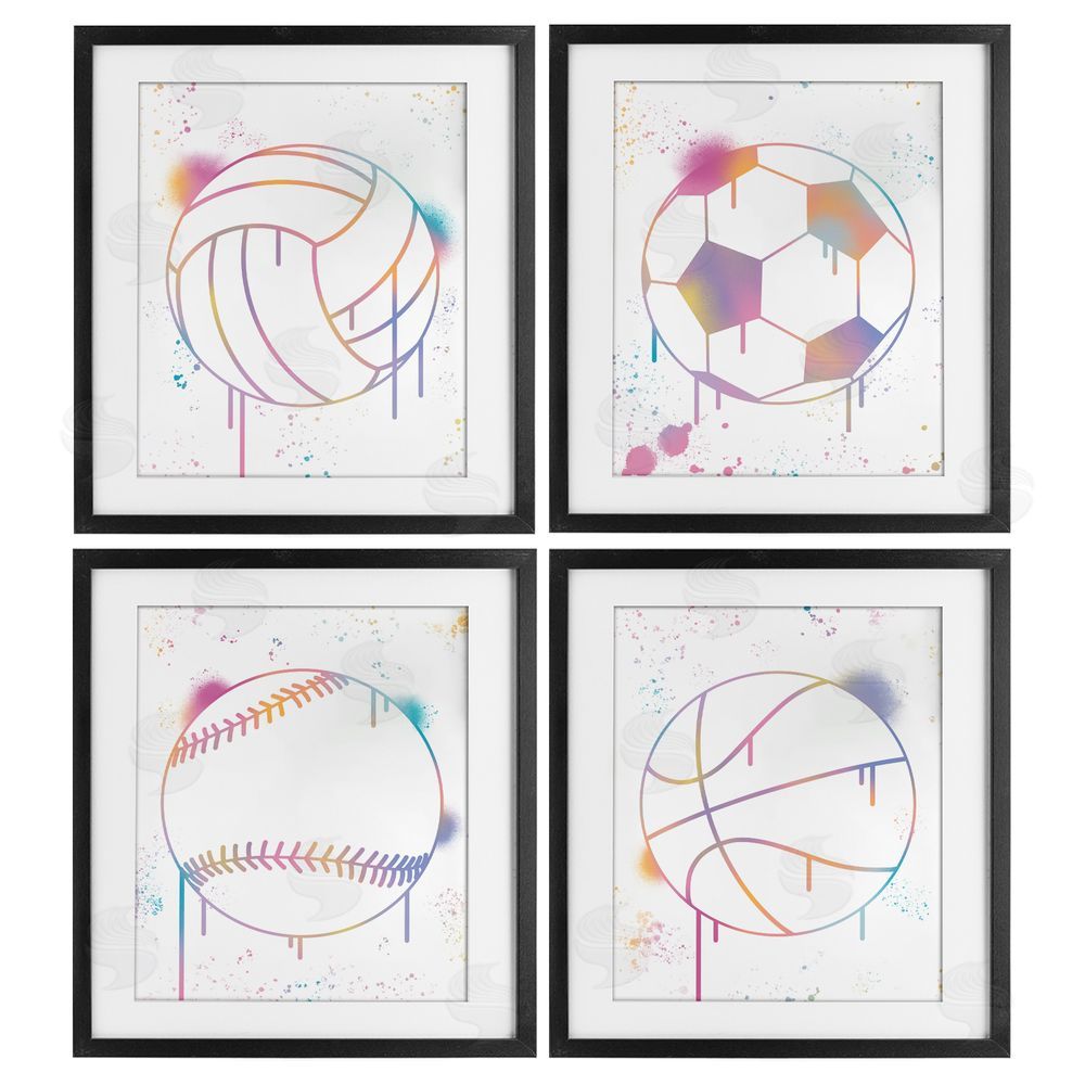 Marcus Prime Modern Graffiti Sports Balls Black Framed Print Under Glass Set