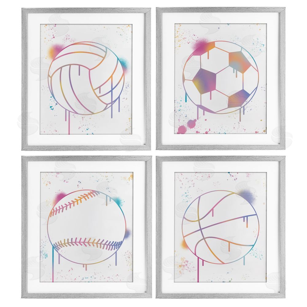Marcus Prime Modern Graffiti Sports Balls Gray Framed Print Under Glass Set