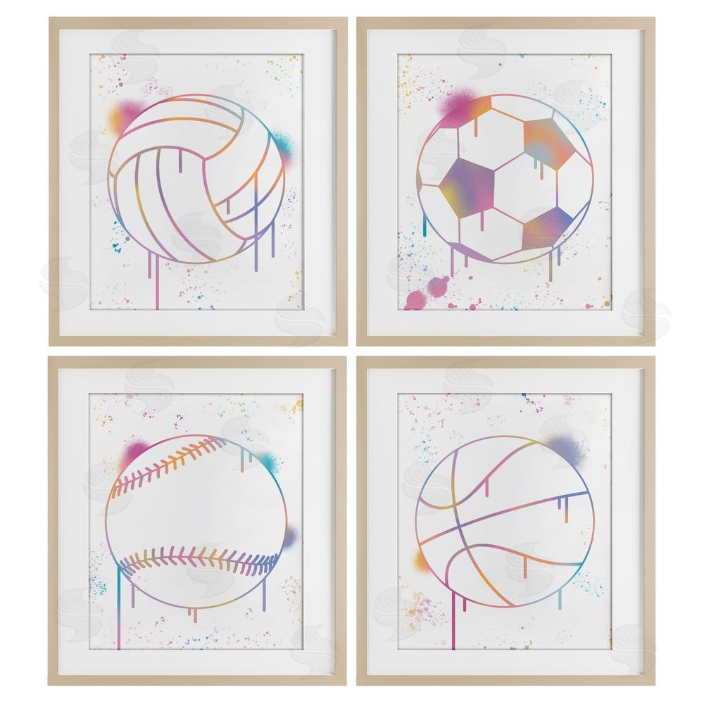 Marcus Prime Modern Graffiti Sports Balls Birch Framed Print Under Glass Set