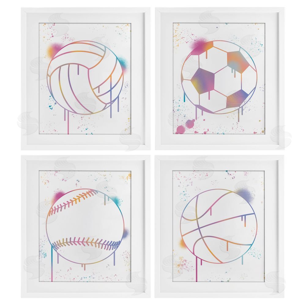 Marcus Prime Modern Graffiti Sports Balls White Framed Print Under Glass Set