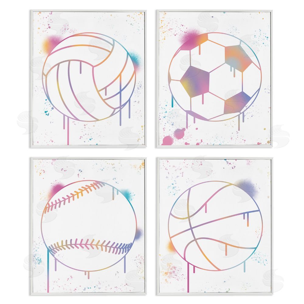 Marcus Prime Modern Graffiti Sports Balls White Frame Giclee Art Set