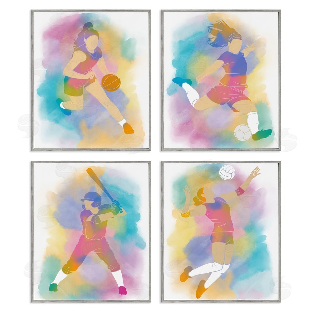 Marcus Prime Colorful Women's Sports Gray Framed Giclee Art Set