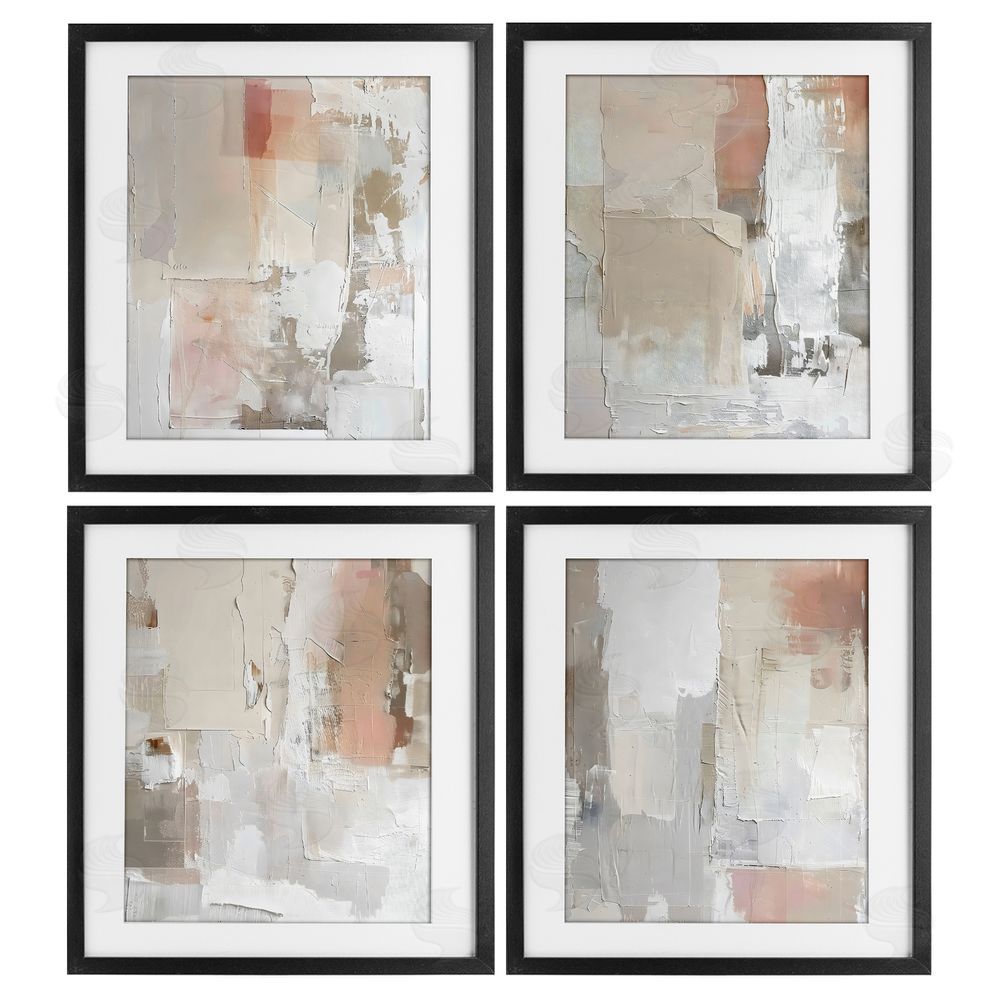 Riley B Layered Blush Abstracts Black Framed Print Under Glass with White Mat Wall Art