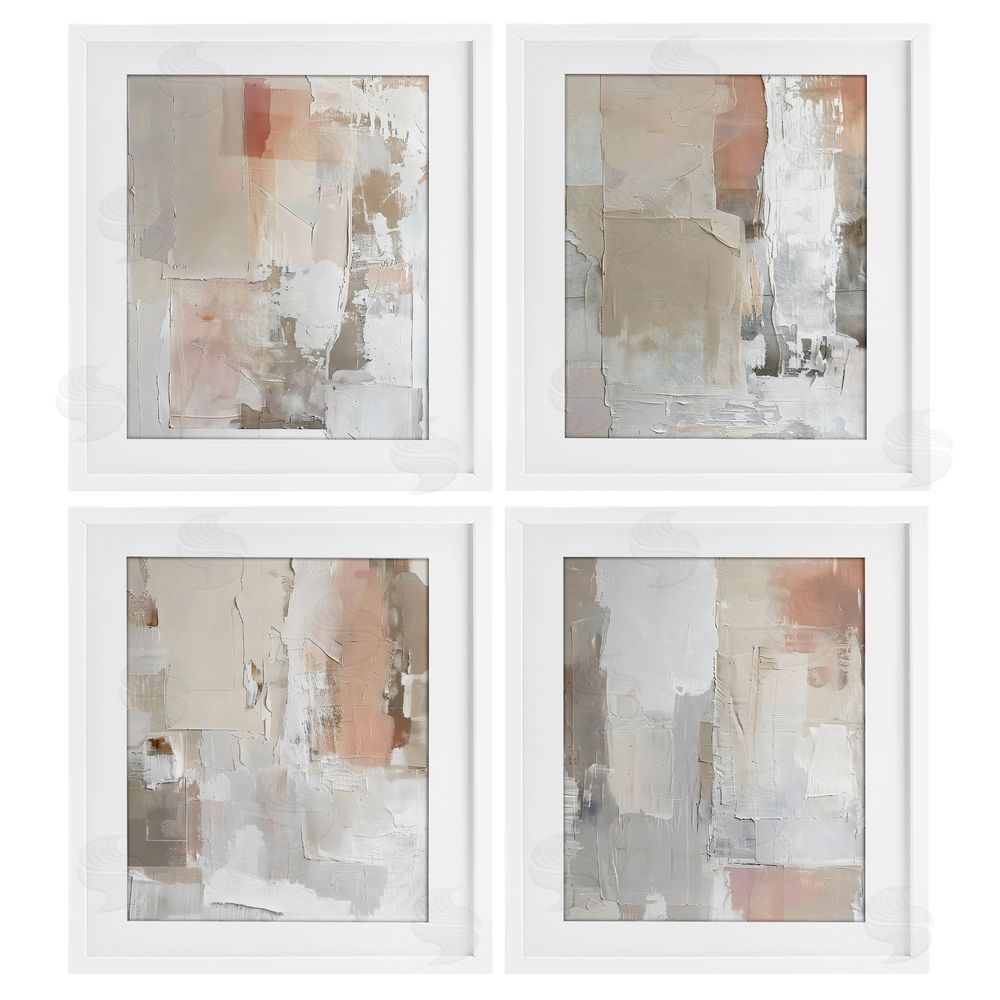 Riley B Layered Blush Abstracts White Framed Print Under Glass with Mat Wall Art