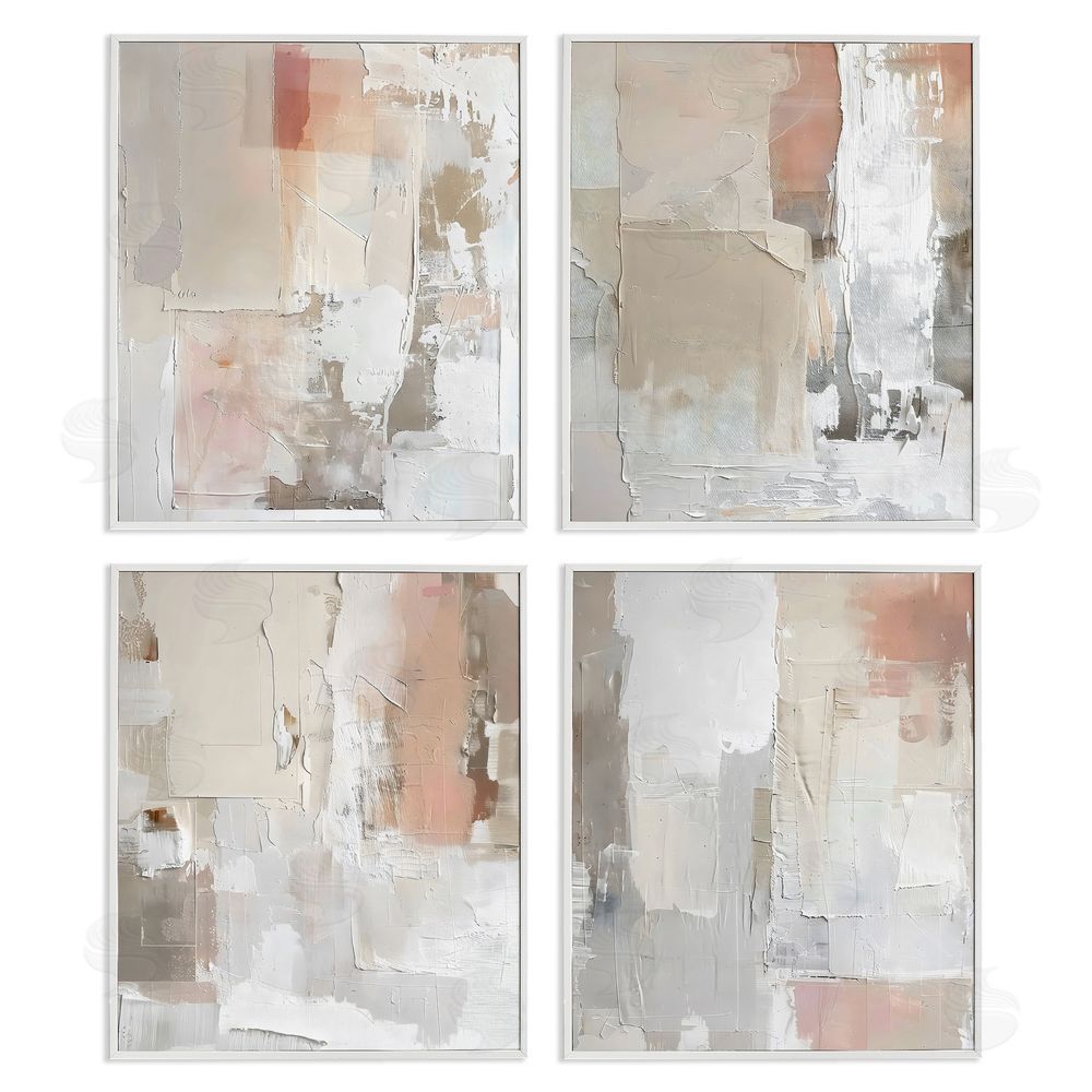 Riley B Layered Blush Abstracts White Framed Giclee Wall Art Print