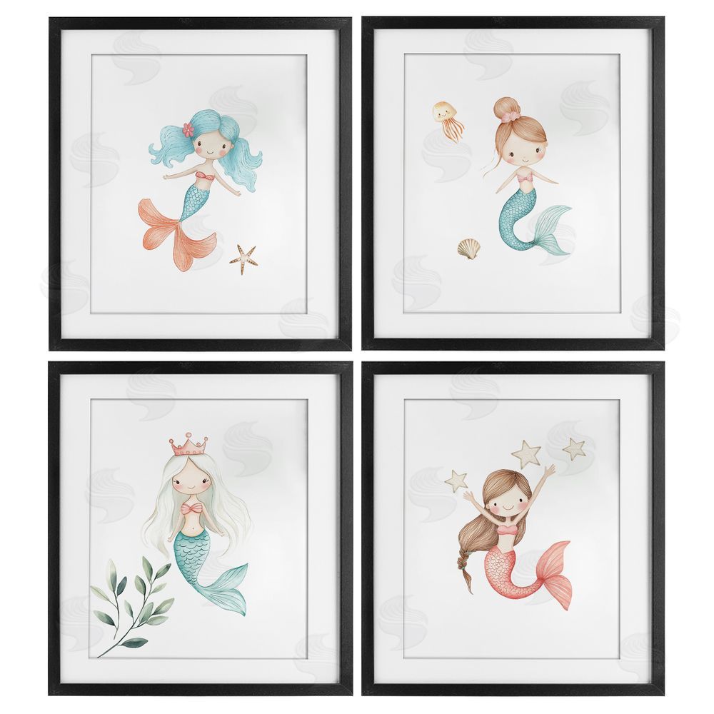 Christine Simpson Art Mermaid's Ocean Adventures Black Framed Print Under Glass with White Mat Wall Art