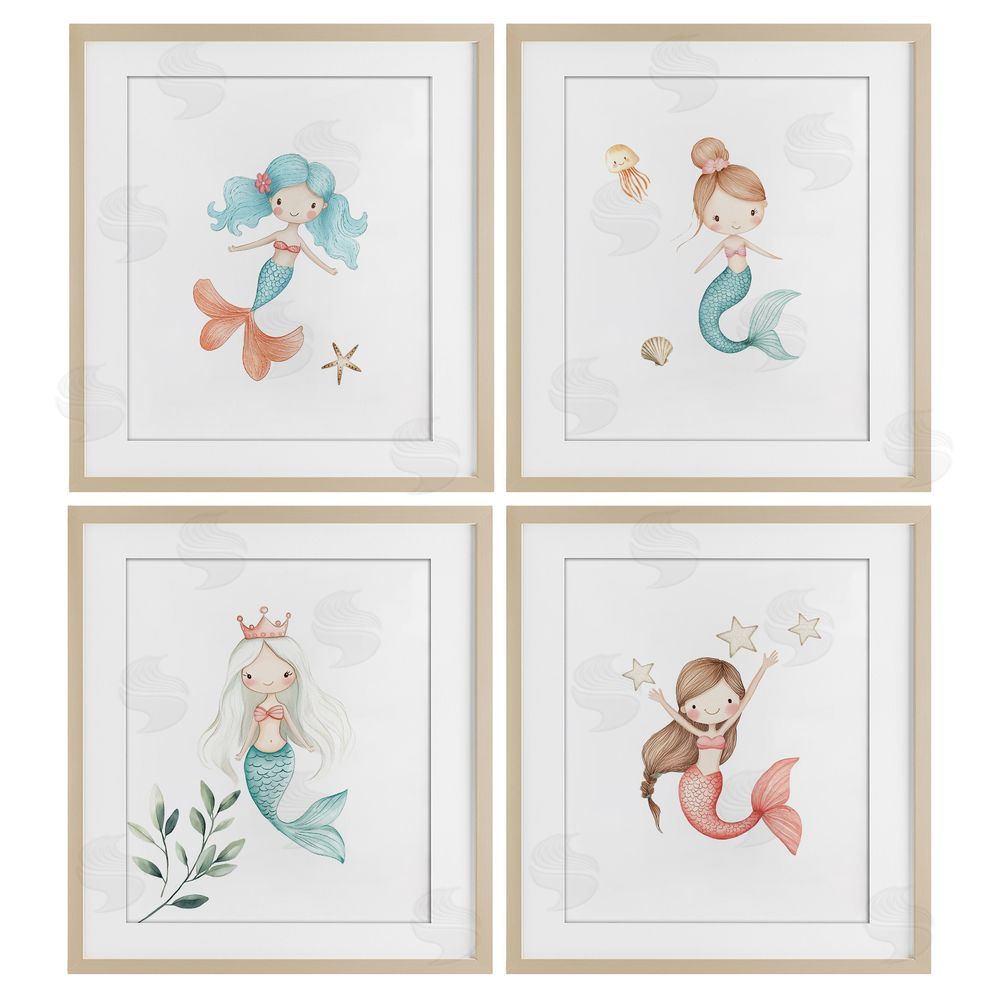Christine Simpson Art Mermaid's Ocean Adventures Birch Framed Print Under Glass with White Mat Wall Art