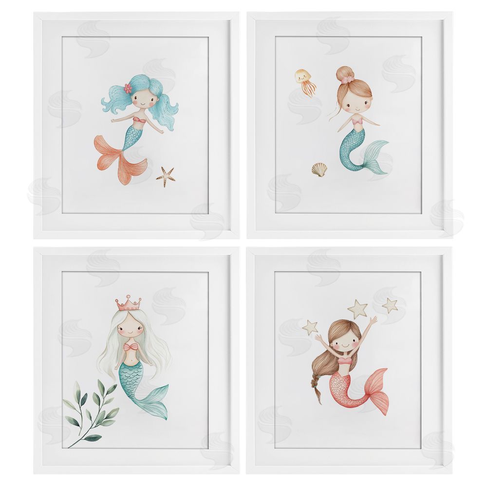 Christine Simpson Art Mermaid's Ocean Adventures White Framed Print Under Glass with Mat Wall Art