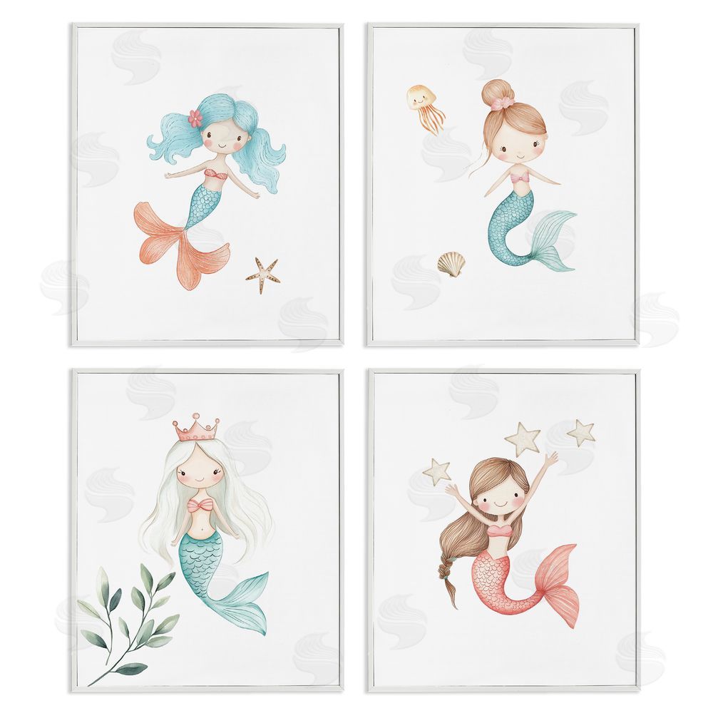 Christine Simpson Art Mermaid's Ocean Adventures White Framed Giclee Wall Art Print