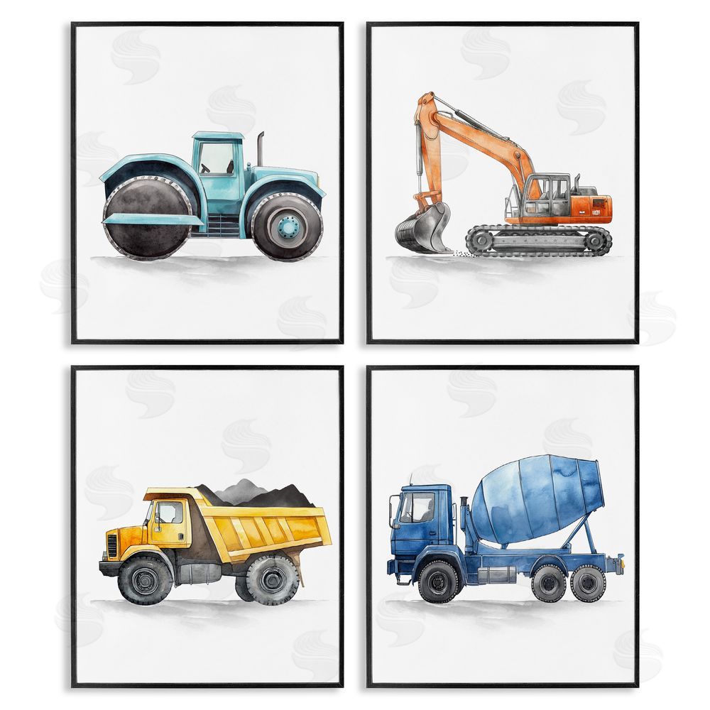 Christine Simpson Art Working Trucks Machinery Black Framed Giclee Wall Art Print