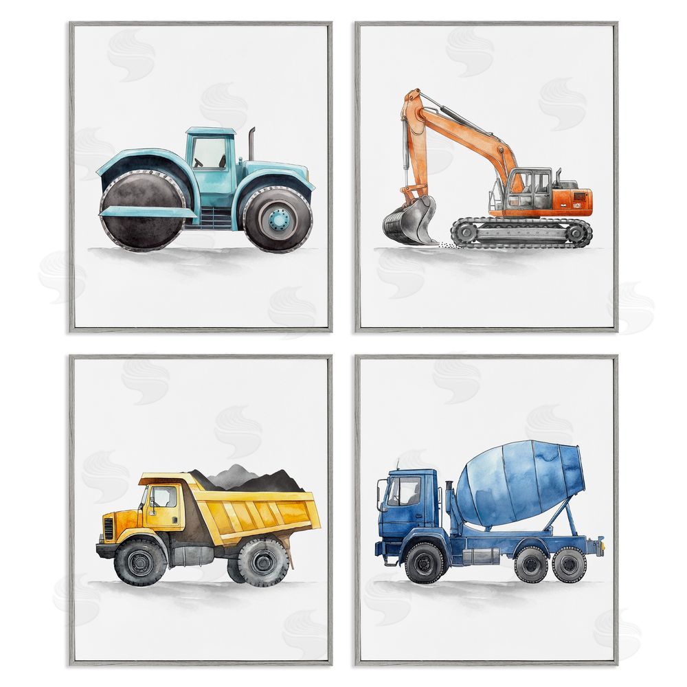 Christine Simpson Art Working Trucks Machinery Gray Framed Giclee Wall Art Print