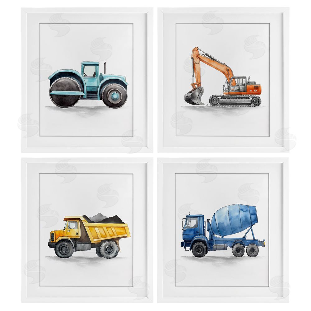 Christine Simpson Art Working Trucks Machinery White Framed Print Under Glass with Mat Wall Art