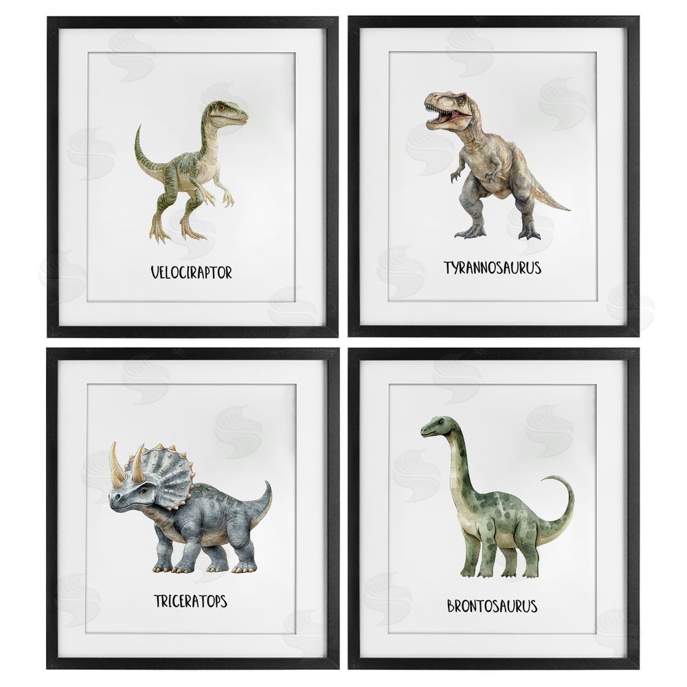 Christine Simpson Art Meet The Dinosaurs Black Framed Print Under Glass with White Mat Wall Art