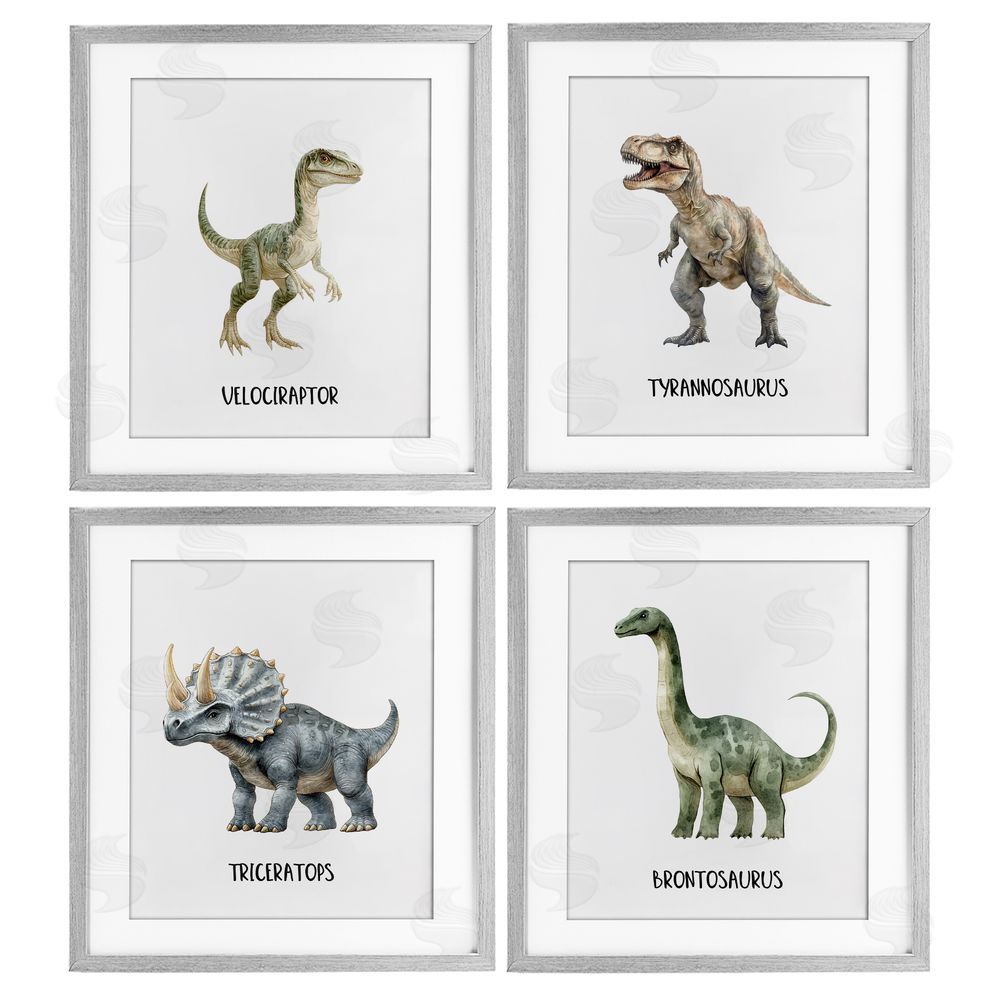Christine Simpson Art Meet The Dinosaurs Gray Framed Print Under Glass with White Mat Wall Art