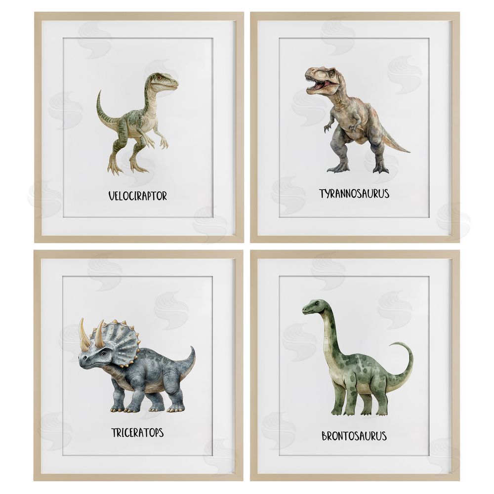 Christine Simpson Art Meet The Dinosaurs Birch Framed Print Under Glass with White Mat Wall Art