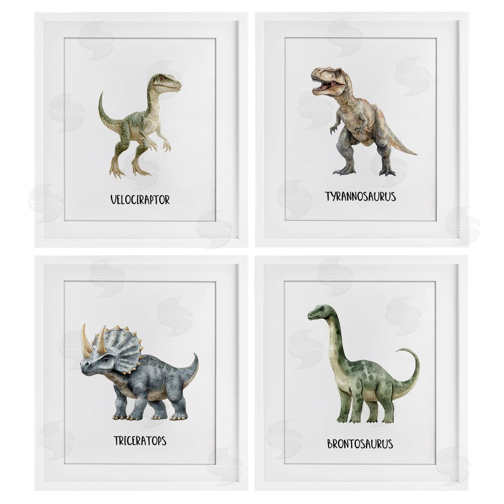 Christine Simpson Art Meet The Dinosaurs White Framed Print Under Glass with Mat Wall Art