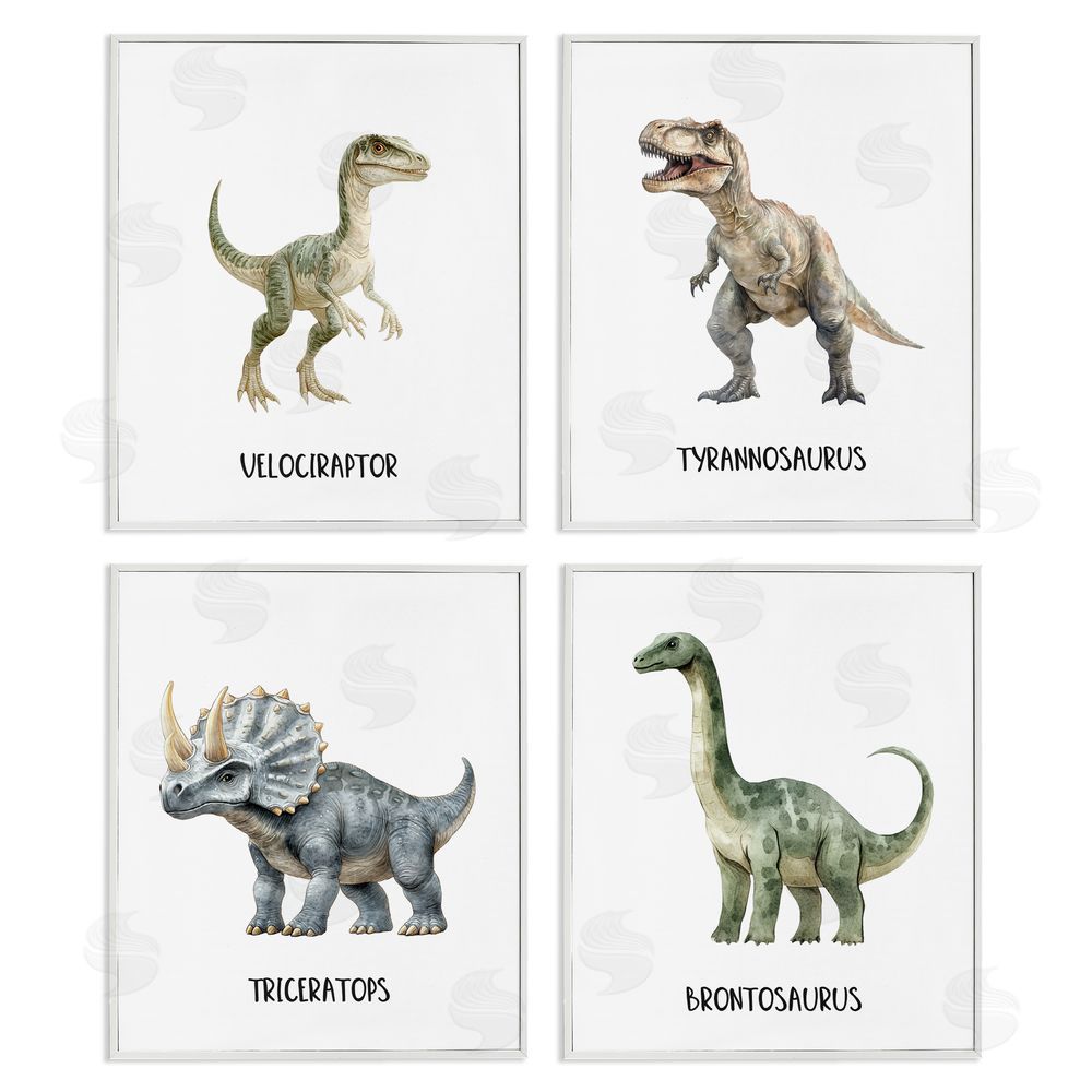 Christine Simpson Art Meet The Dinosaurs White Framed Giclee Wall Art Print