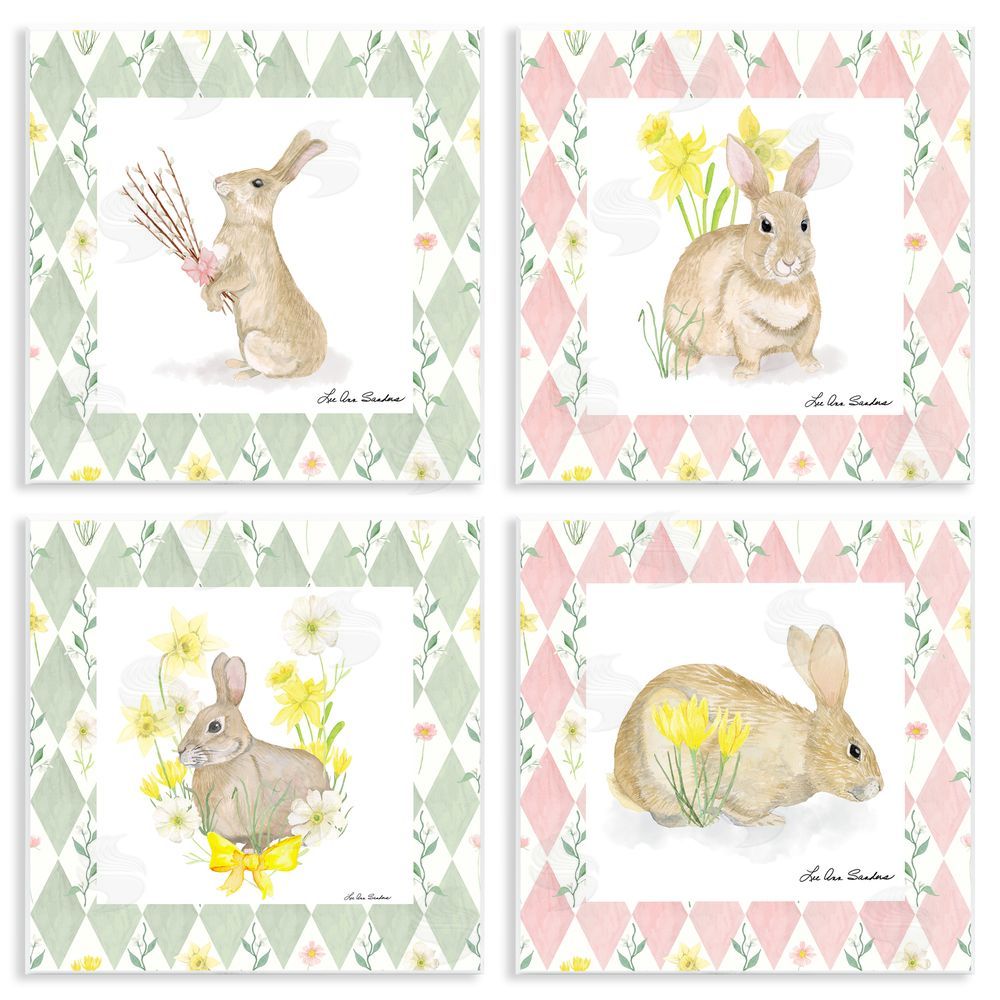 Lee Ann Sanders Spring Bunnies on Argyle Wooden Wall Plaque Art Print