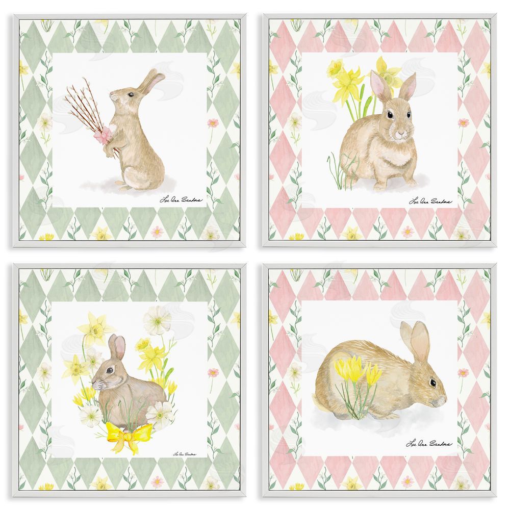 Lee Ann Sanders Spring Bunnies on Argyle White Framed Giclee Print Wall Art