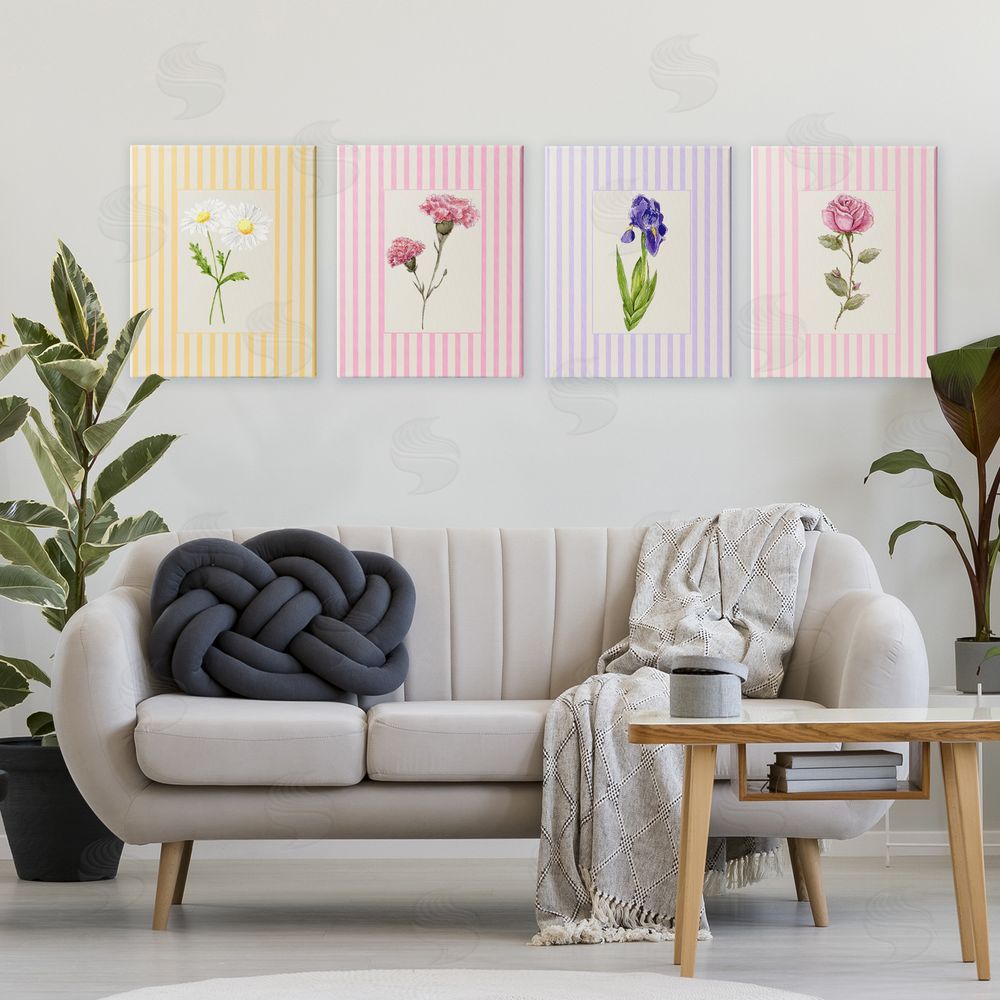 Lisa Wehmeyer Cottage Stripe Sprigs Stretched Canvas Wall Art Print in Room
