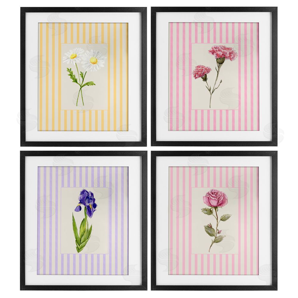 Lisa Wehmeyer Cottage Stripe Sprigs Black Framed Print Under Glass Wall Art