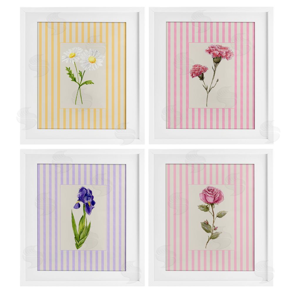Lisa Wehmeyer Cottage Stripe Sprigs White Framed Print Under Glass Wall Art